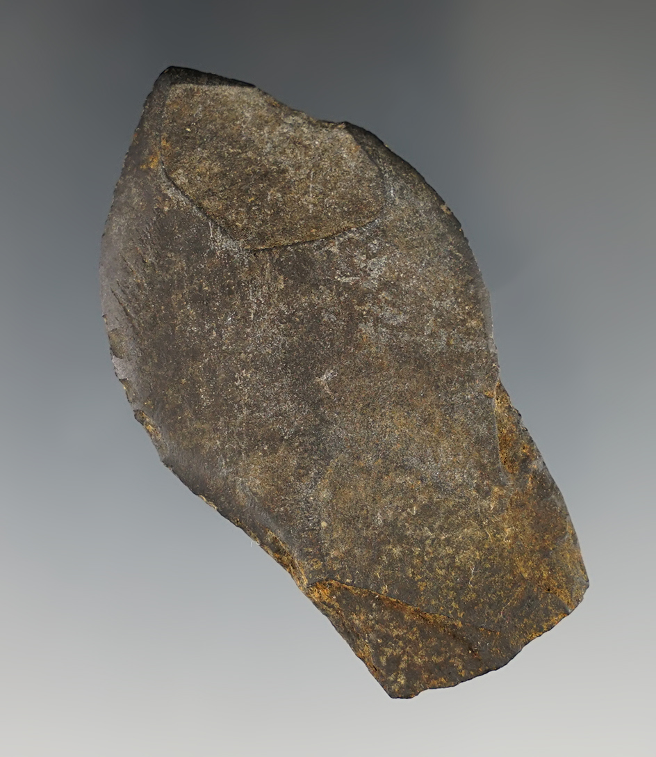 Nicely styled 2 3/8" polished slate Inuit harpoon tip found in Alaska.