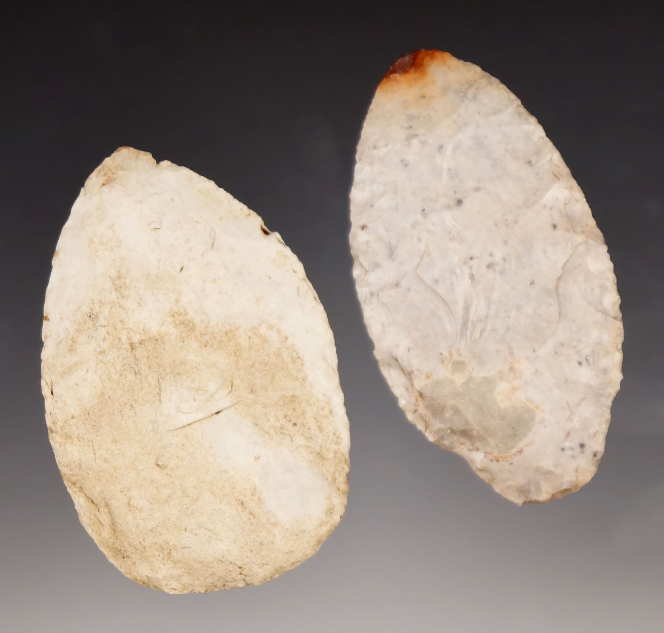 Pair of nicely made North Blades found in St. Claire Co., Missouri in the 1930's. Largest is 2 3/4".