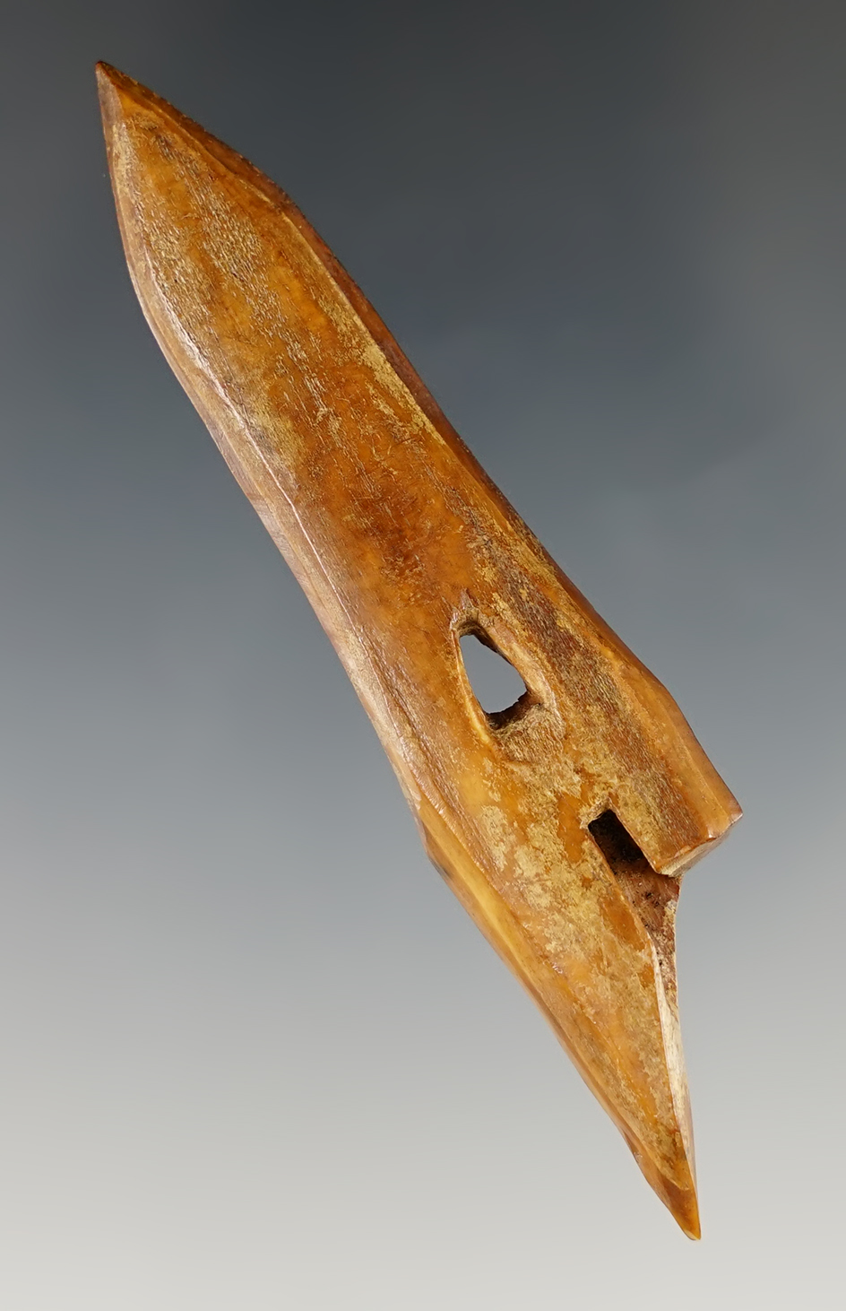 3 1/4" Bone Harpoon tip found on St. Lawrence Island, Alaska. Come with a Stermer COA.