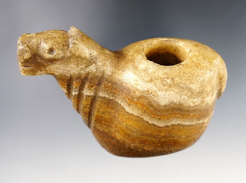 3 9/16" Alpaca Canopa recovered in Peru. Made from beautiful multi-colored hardstone. 