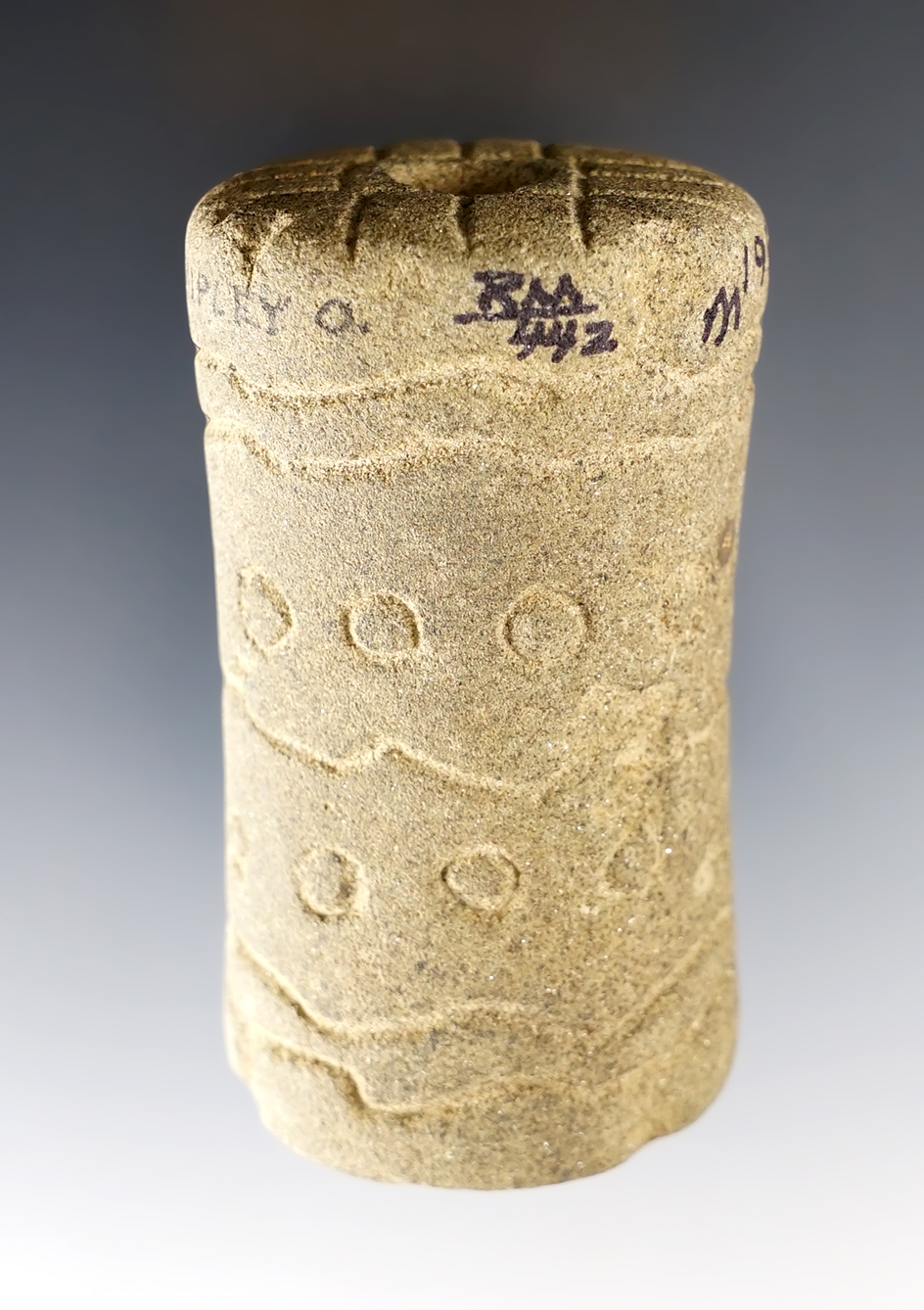 Superb 2 3/4" Engraved Ft. Ancient Sandstone Spool found in Ripley, Brown Co., Ohio.