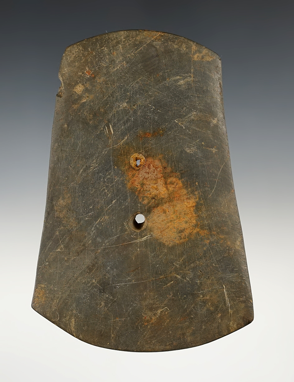 Unique style on this  5" Gorget found in Crawford Co., Ohio. 