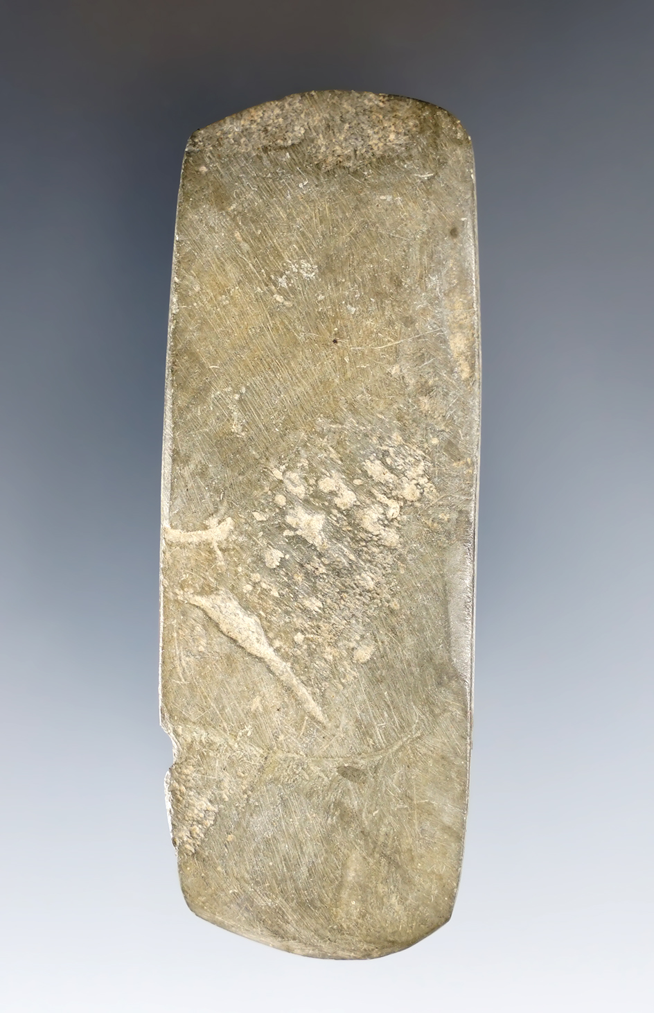 3 9/16" undrilled pendant/gorget Found by William "Curly' Platt at the Byler Mound. Pictured.