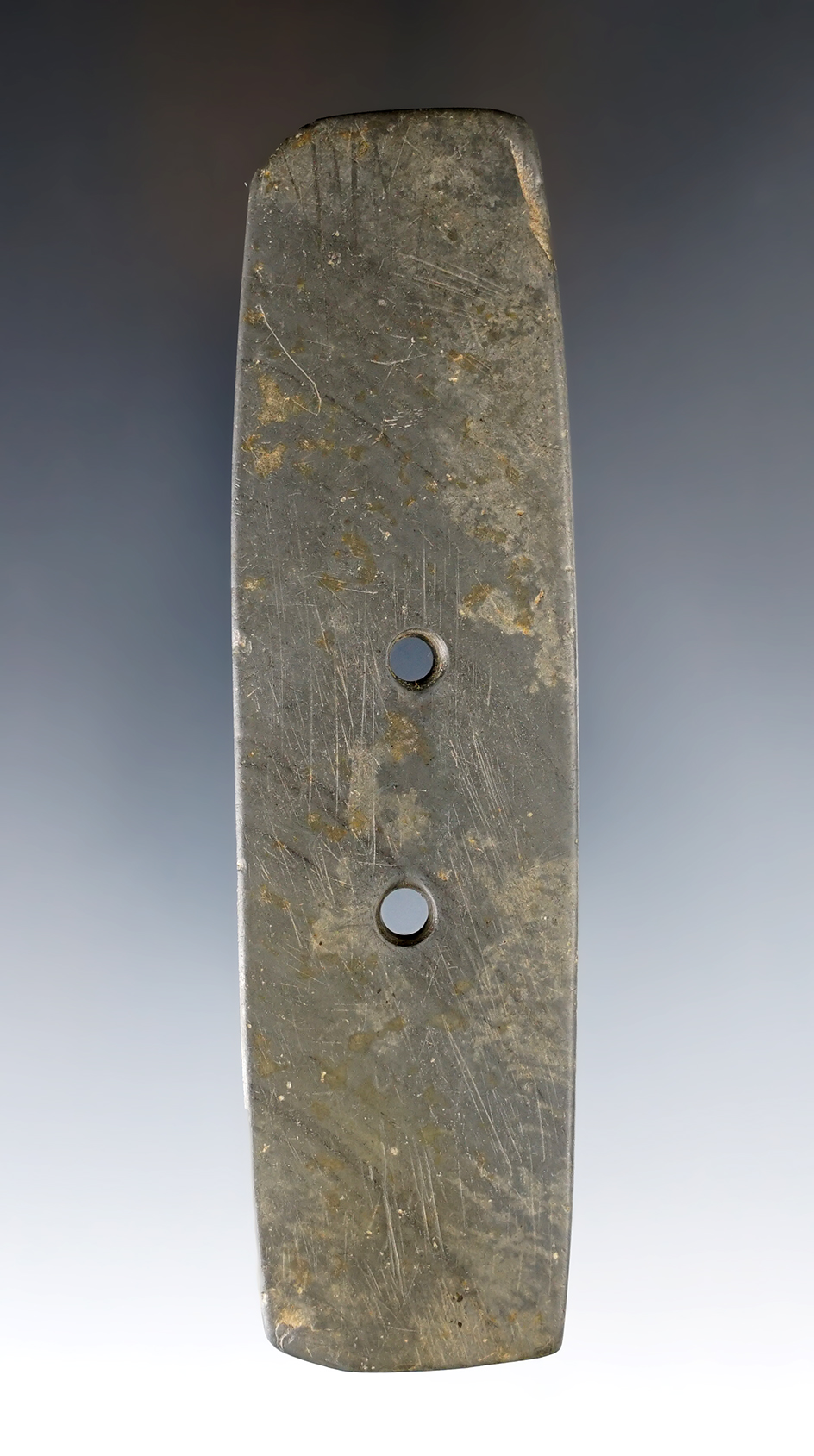 5" Banded Slate Gorget - Byler Mound, Farmington Twp., Trumbull Co., Ohio. Pictured.