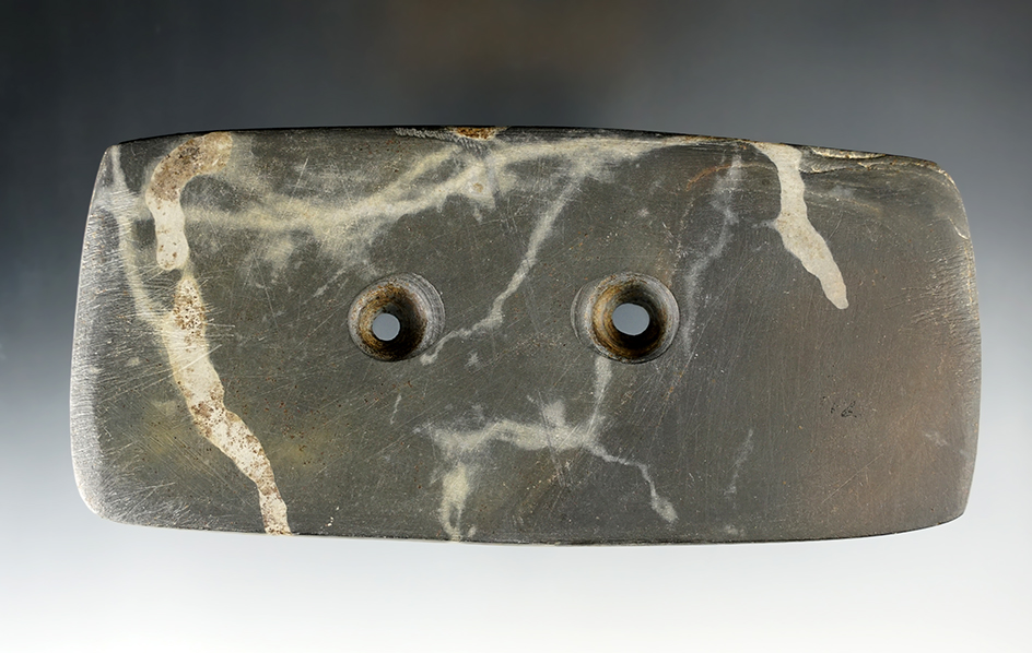 Large 5 11/16" Rectangular Gorget w/ multiple "Worm Tracks".  Marion Co., Ohio. Ex.  McBeth.