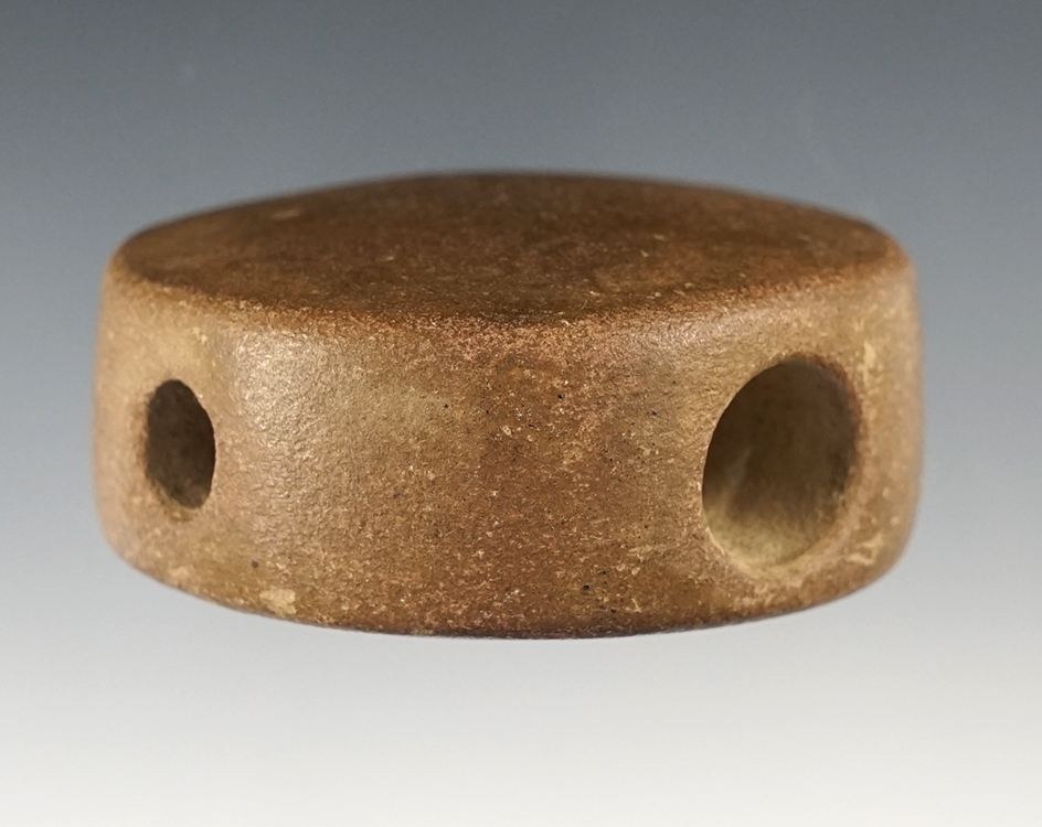 2 3/8" diameter Ft. Ancient disc pipe made of fine sandstone. Found in Warren Co., Ohio.