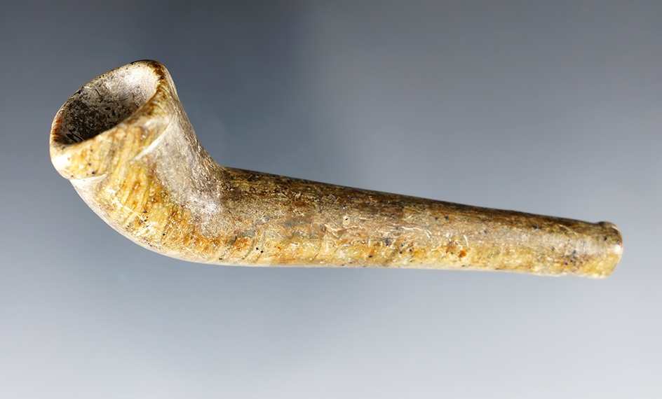 Fine 3 5/8" long Chlorite Elbow Pipe found in Mahoning Co., Ohio. Ex. Barth, Ex. Mitch Lewis.