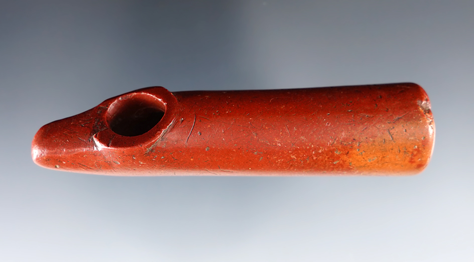 Nicely patinated 3 1/2" Catlinite Pipe found in 1880 by Captain Frederick Wild, South Dakota.