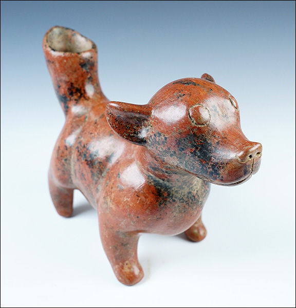 Ex. Museum! Beautiful 10 1/2" long x 7" tall PreColumbian Colima dog effigy pottery vessel. 