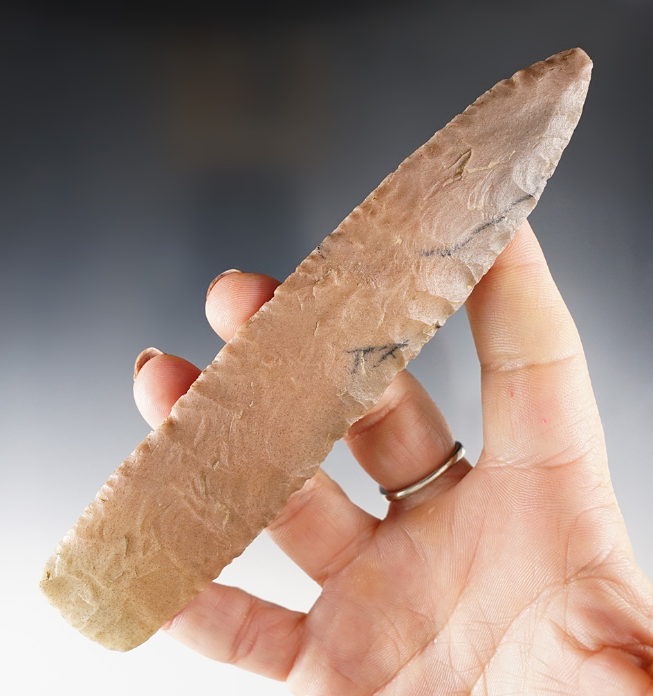 Ex. Museum! Nice! 5 13/16" Lanceloate made from beautifully patinated novaculite. Arkansas.