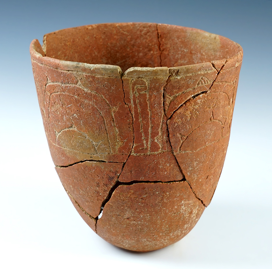 Ex. Museum! 7" tall Caddo Avery engraved Vase. Found by noted author and archaeologist G. Perino.