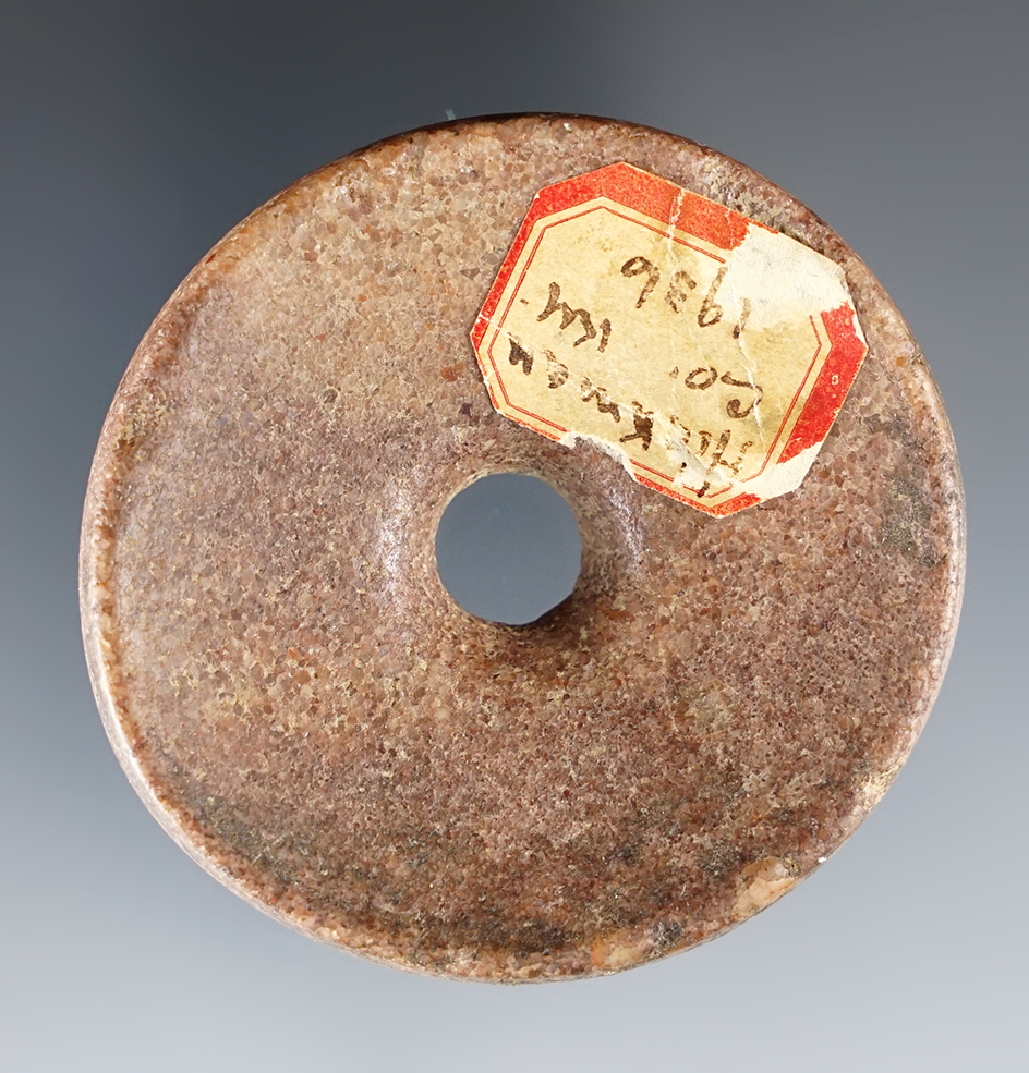 2 3/16" diameter perforated Discoidal - 1936 in Hickman County Kentucky. Dickey COA.