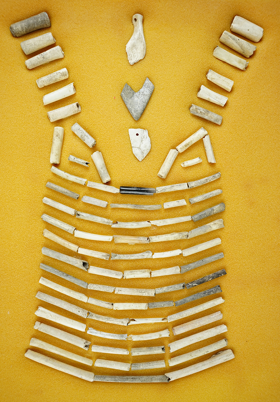 Excellent group of bone beads & pendants - Mattie Stewart site, Cadiz Twp., Harrison Co., Ohio.