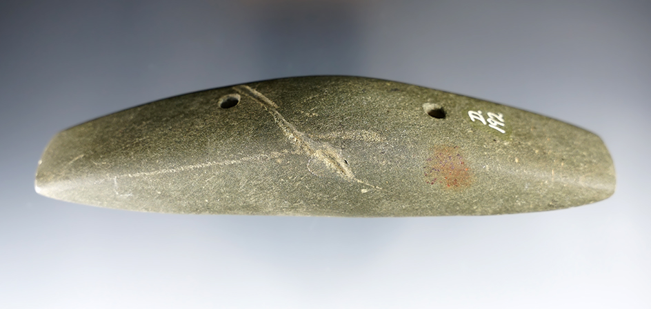 Exceptional 5 1/2" Gorget found by George Reese on the Donovan Farm, Delaware Co., Ohio.