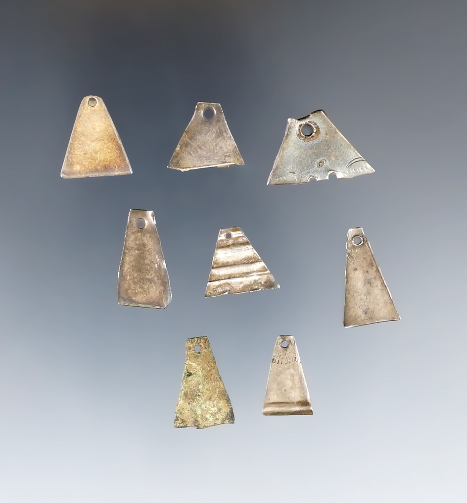 Set of 8 Trade Silver Dangles/Pendants found by J. Grotte in Minnesota & Wisconsin. Ex. Lewis.