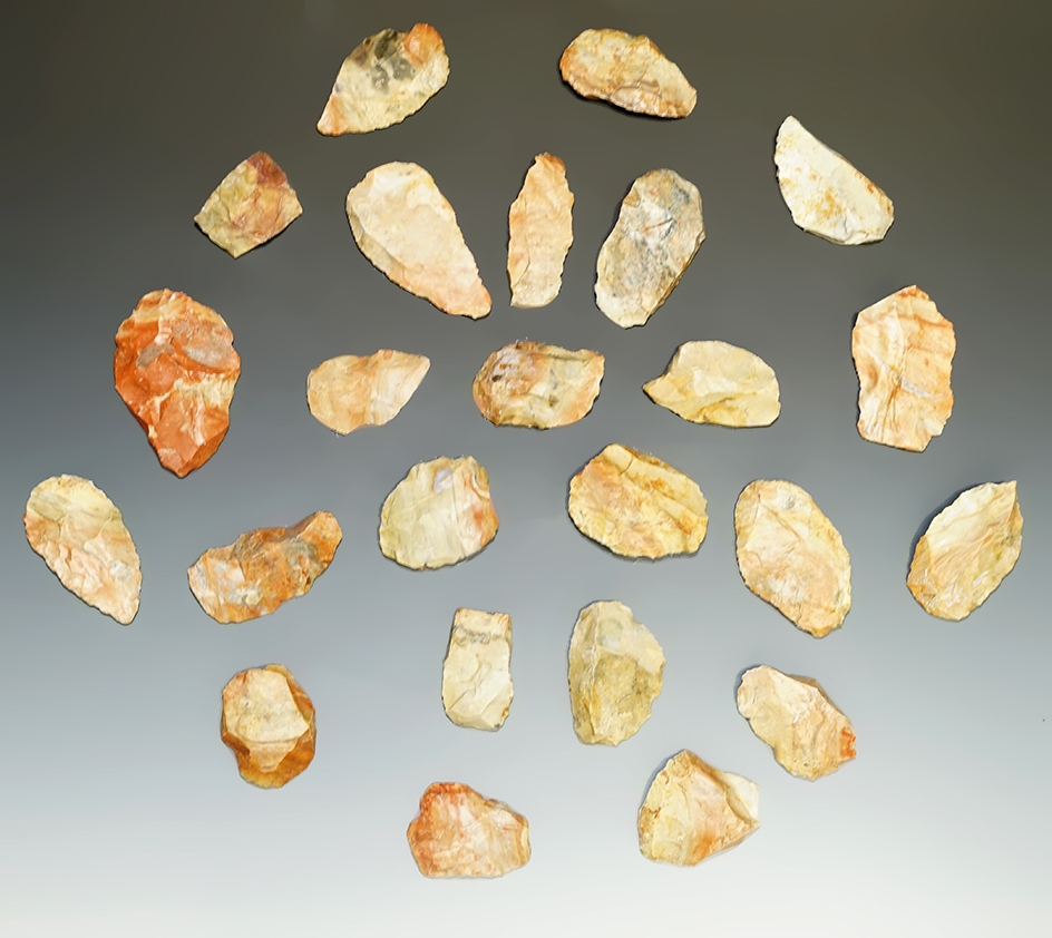 24 Blanks, largest is 4 1/4" from the Gray LaDassor Cache. Made from heat treated Crescent Quarry Fl