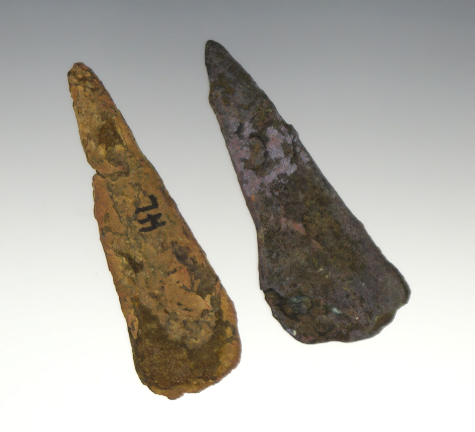 Pair of old Copper Culture Projectile Points found in Oconto Co., Wisconsin. Largest is 2".