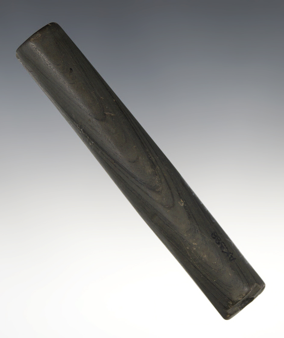 4 1/2" Bar Amulet made from Banded Slate, found in New York. Ex. Mickey Taylor, Matt Dungan . Dickin