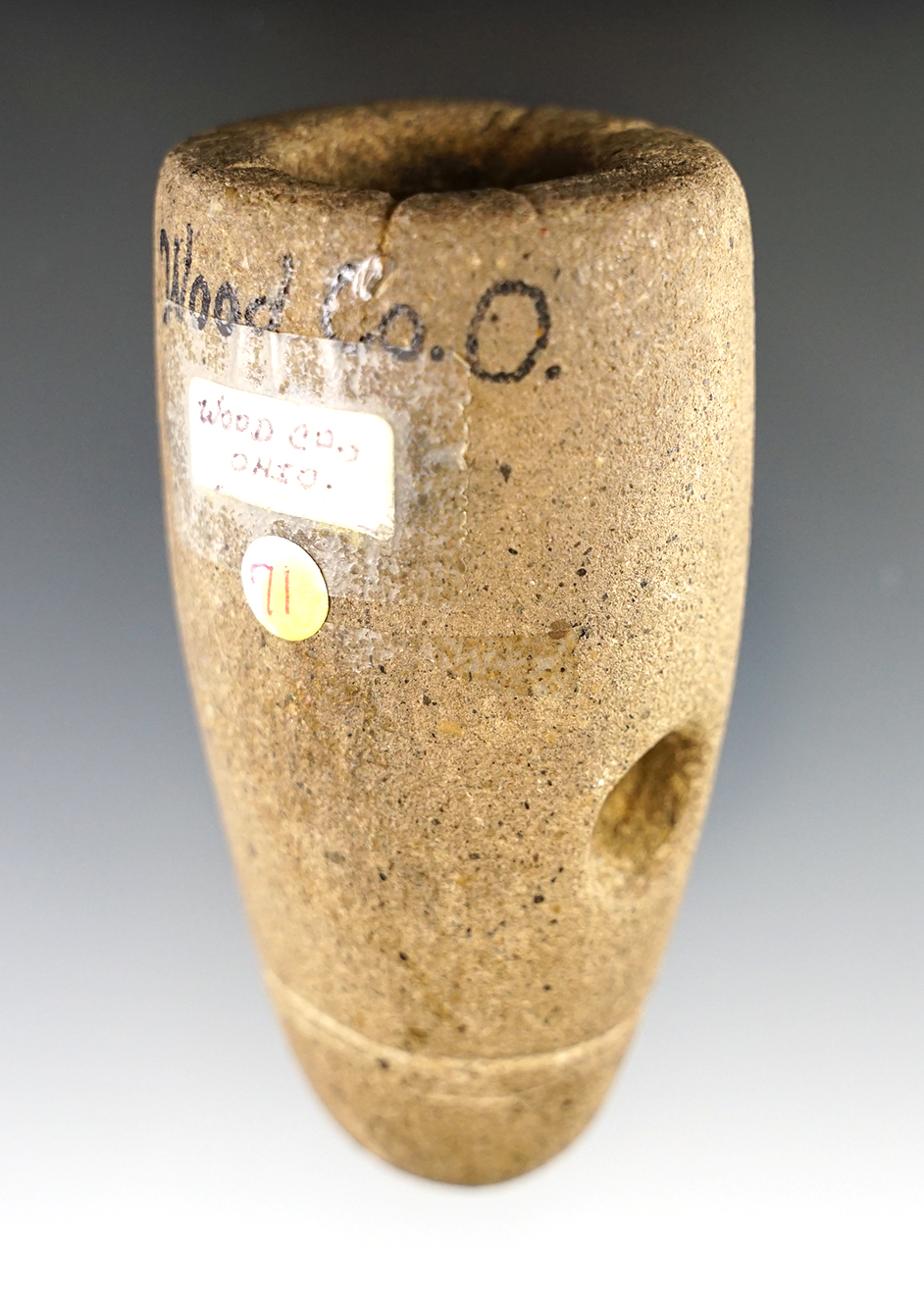 3 1/2" Sandstone Pipe found in Wood Co., Ohio. Ex. Dennison Collection. Jackson COA.