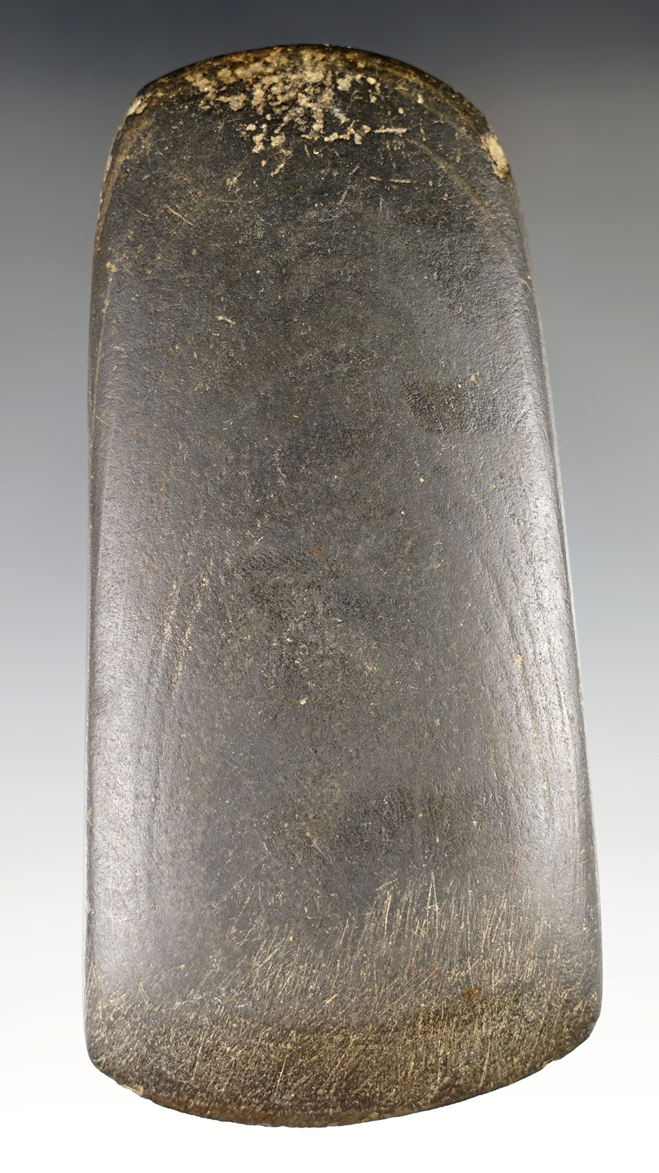 5 1/4" Celt - black Diorite - Ohio. Ex. Elleman (#1297). Ex. Matt Dungan.  John Dickinson COA.