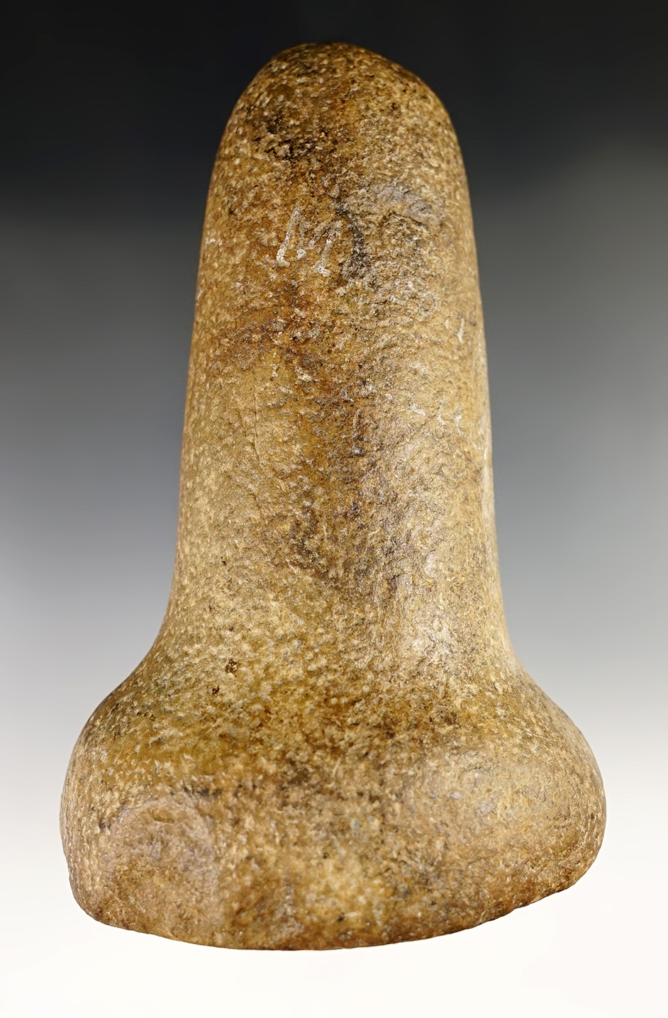 6 5/8" heavily patinated quartz Bell Pestle found in Delaware Co., Ohio.