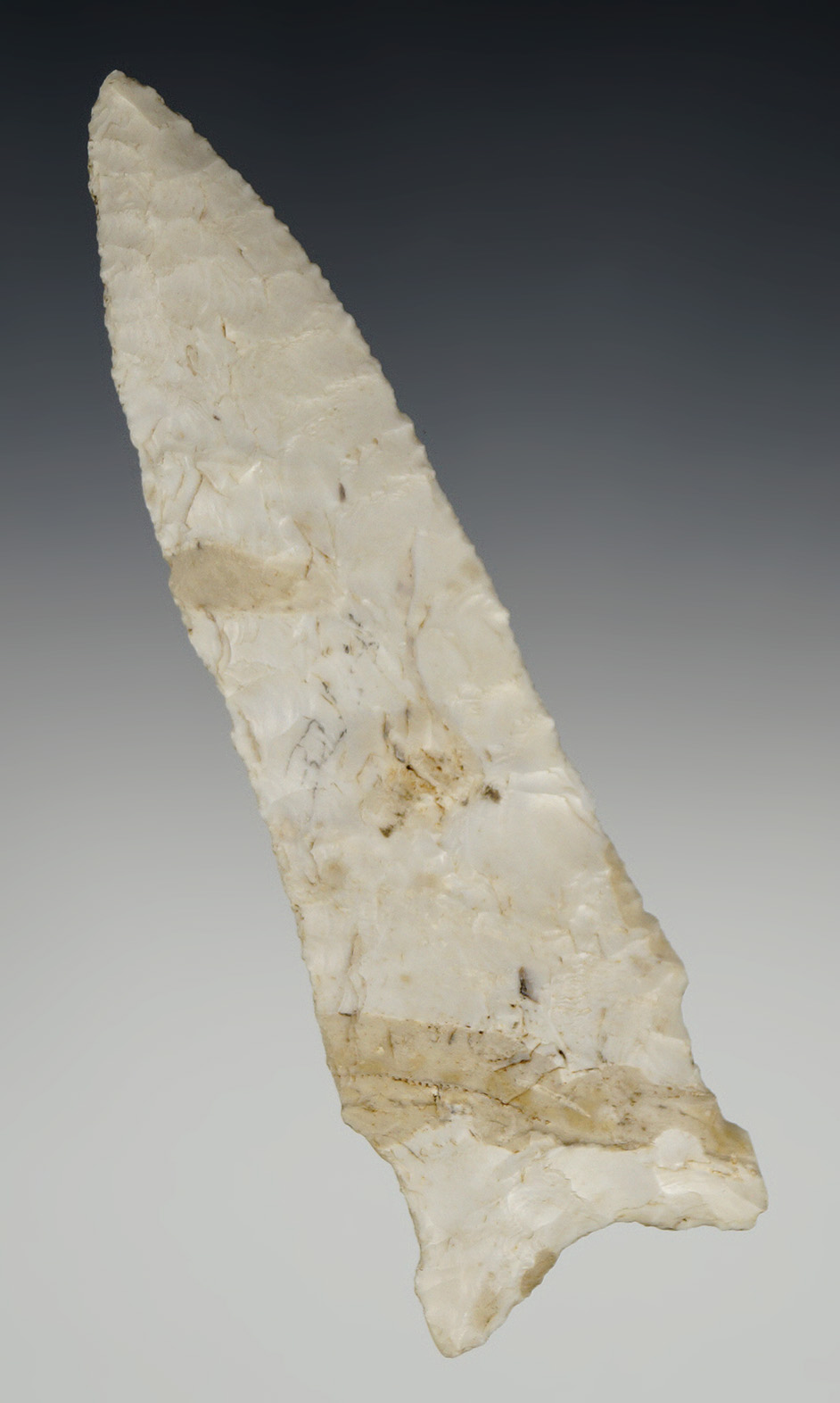 4 13/16" Graham Cave made from Burlington Chert. Found by Rick Smith in Lincoln, Missouri.