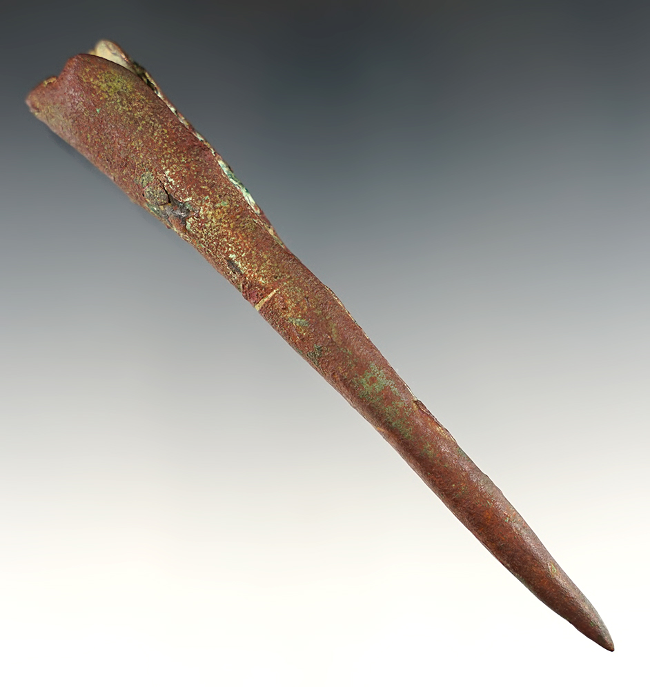 Excellent example! 4 3/8" Old Copper Culture Conical spear/projectile point - Racine, Wisconsin.