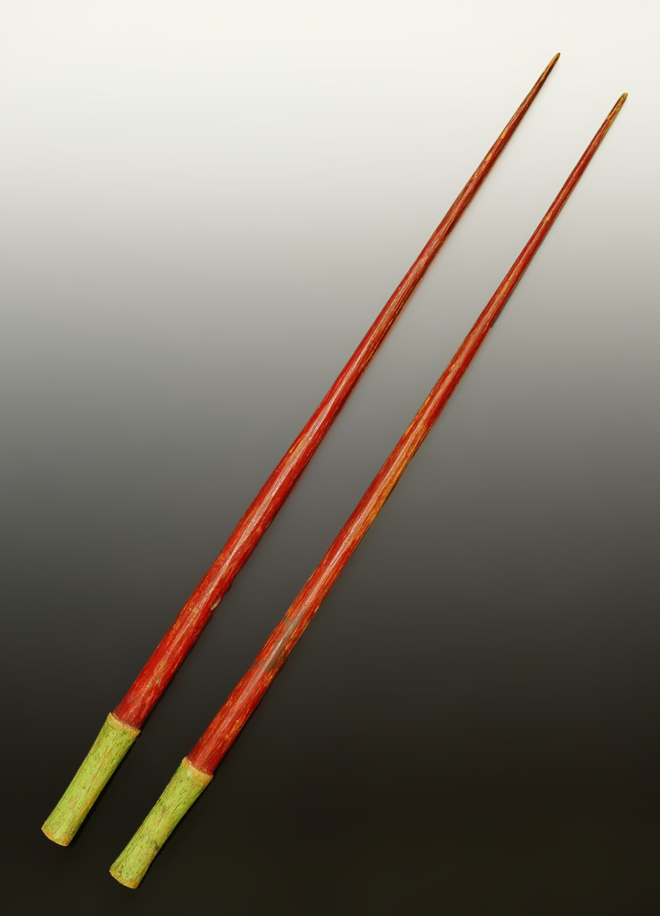 Rare! Original pair of Ojibwe wood rice harvesting sticks - Minnesota. 32 3/4" long.