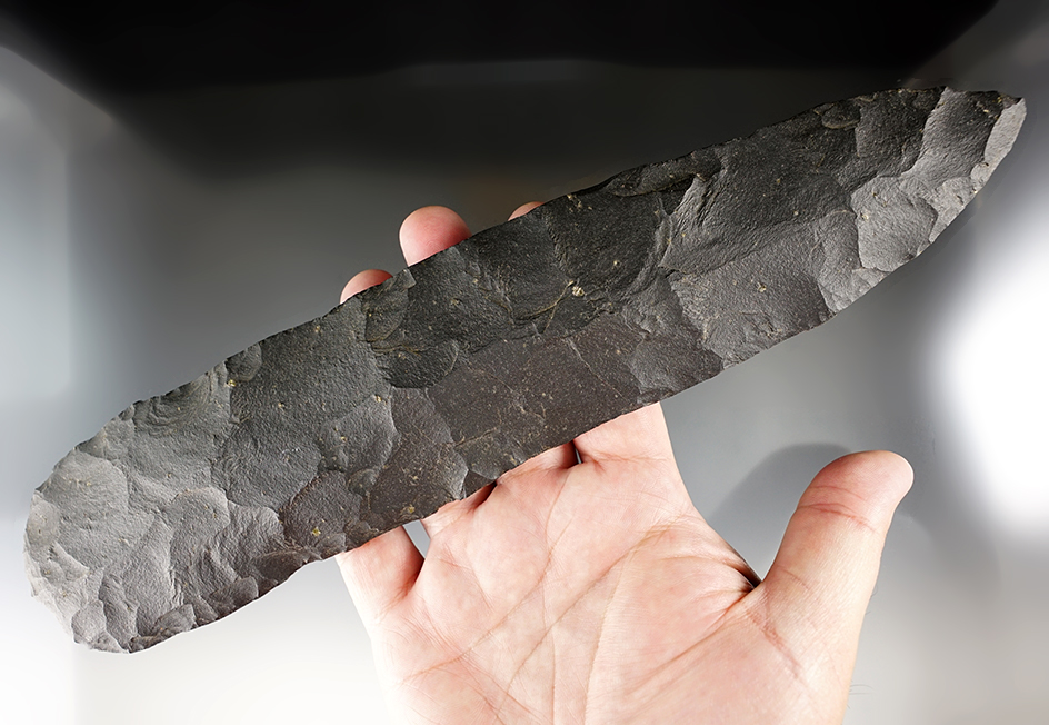 Highlight! Exceptionally large 11 3/4" early Archaic Blade - Basalt - Arizona. Ben Stermer COA.