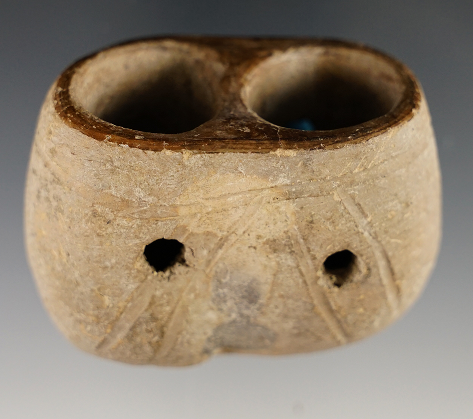 2 1/2" Pre-Columbian double chamber incense burner found in Mexico.