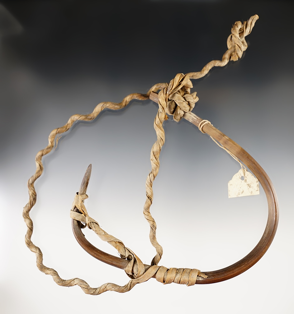 Heat bent wood and fiber cord Haida Indian Black Cod Hook - Northwest Coast. Bennett COA.