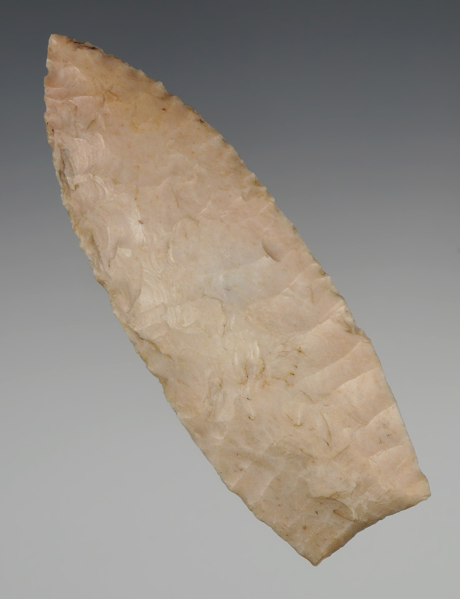 3 3/8" Angostura made from beautiful material found in Union Co., Indiana. Ex. Chalmer Lynch.