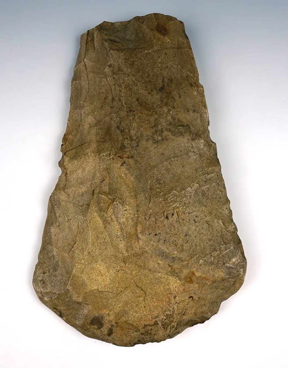 7 3/4" Mill Creek Chert Hoe found in Ohio with nice polish to the bit. Bennett COA.