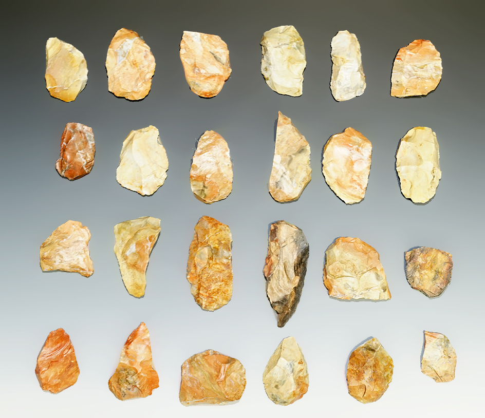 24 Blanks, largest is 4 5/16" from the Gray LaDassor Cache. Made from heat treated Crescent Quarry F