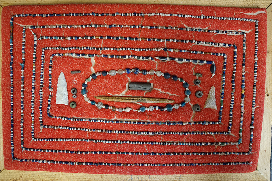 Exceptional frames group of beads found at the Lone Pine mound, Ruskin Florida. Over 1 40"