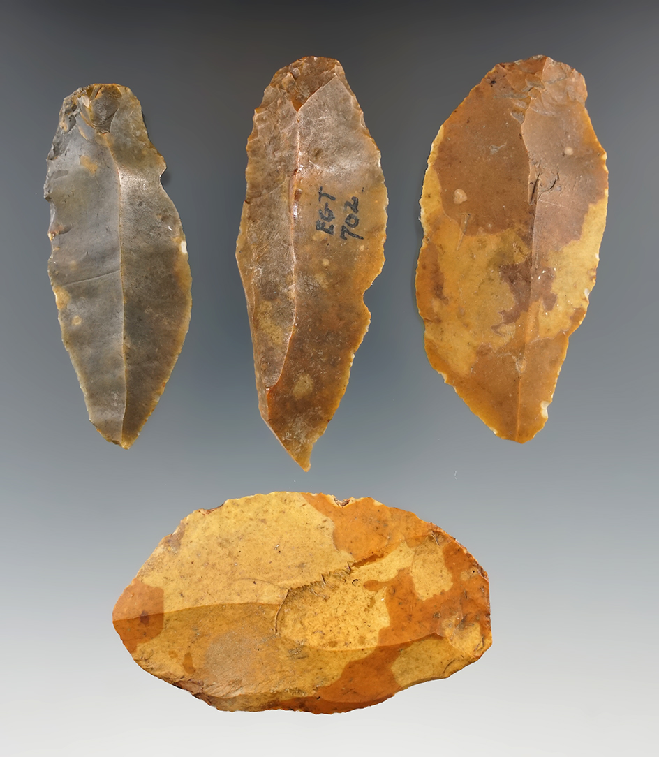 Set of four Egyptian Mousterian-Levallois flaked tools, largest is 3 1/4" long.
