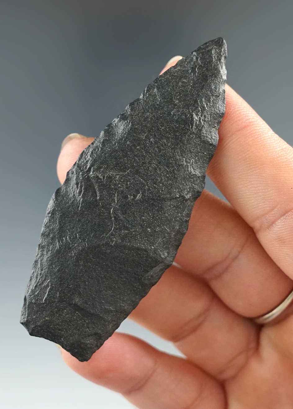 Nicely styled 2 7/8" Paleo point made from basalt found in New Mexico.