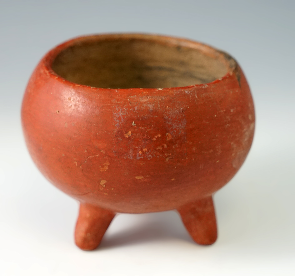 2 3/4" tall pre-Columbian Toltec-Aztec tri-leg bowl from the central Mexican highlands.