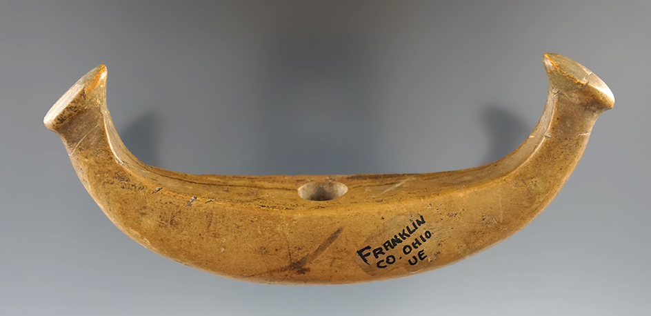 4 5/8" Knobbed Crescent Bannerstone with restoration to both ears.  Franklin Co., Ohio. COA.