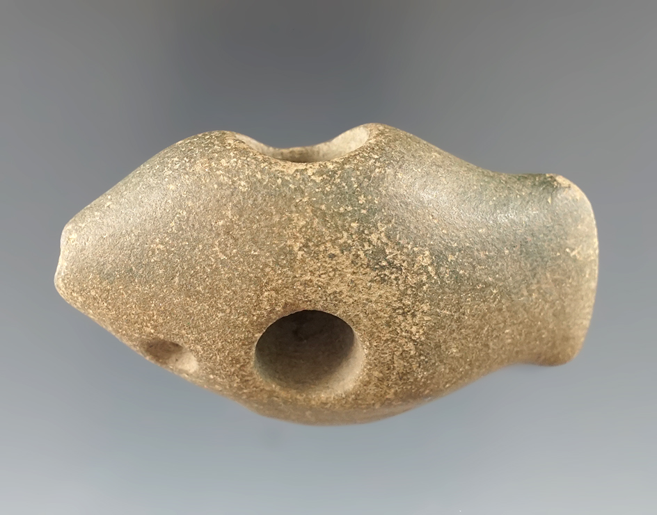 Very unique 2 3/8" fish effigy Fort Ancient Sandstone Pipe found in Scioto Co., Ohio.