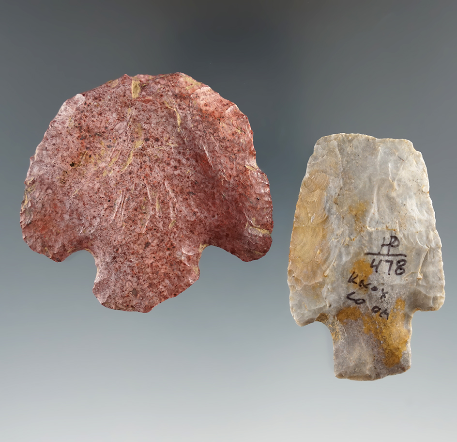 Pair of larger hafted scrapers found in Missouri and Ohio from the Paul Hothem collection.