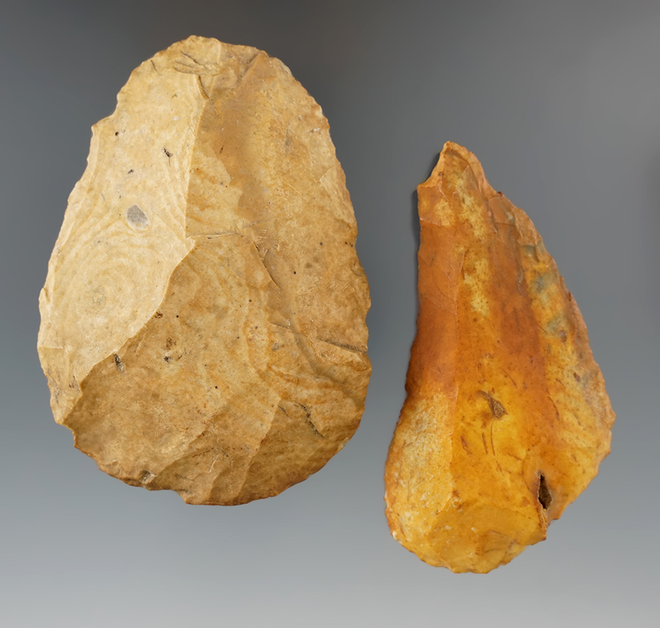 Pair of beautifully patinated Paleo tools found in Alachua Co., Florida  Ex. Robert Barr.