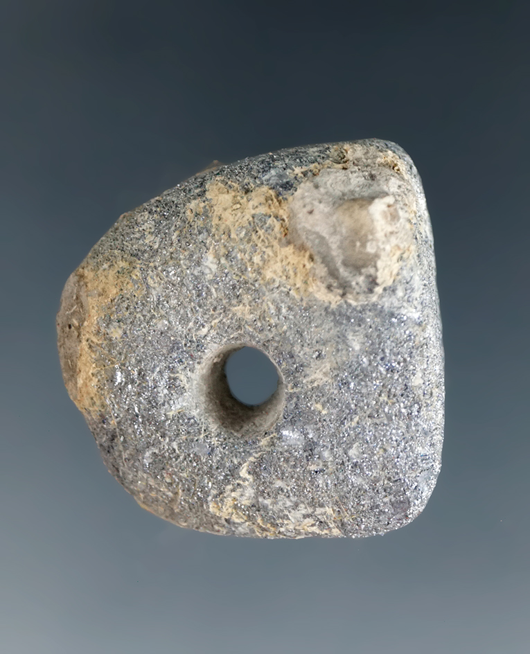 Columbia River Atlatl Weight. 1" Galena stone drilled Atlatl Weight. Klickitat County Washington.