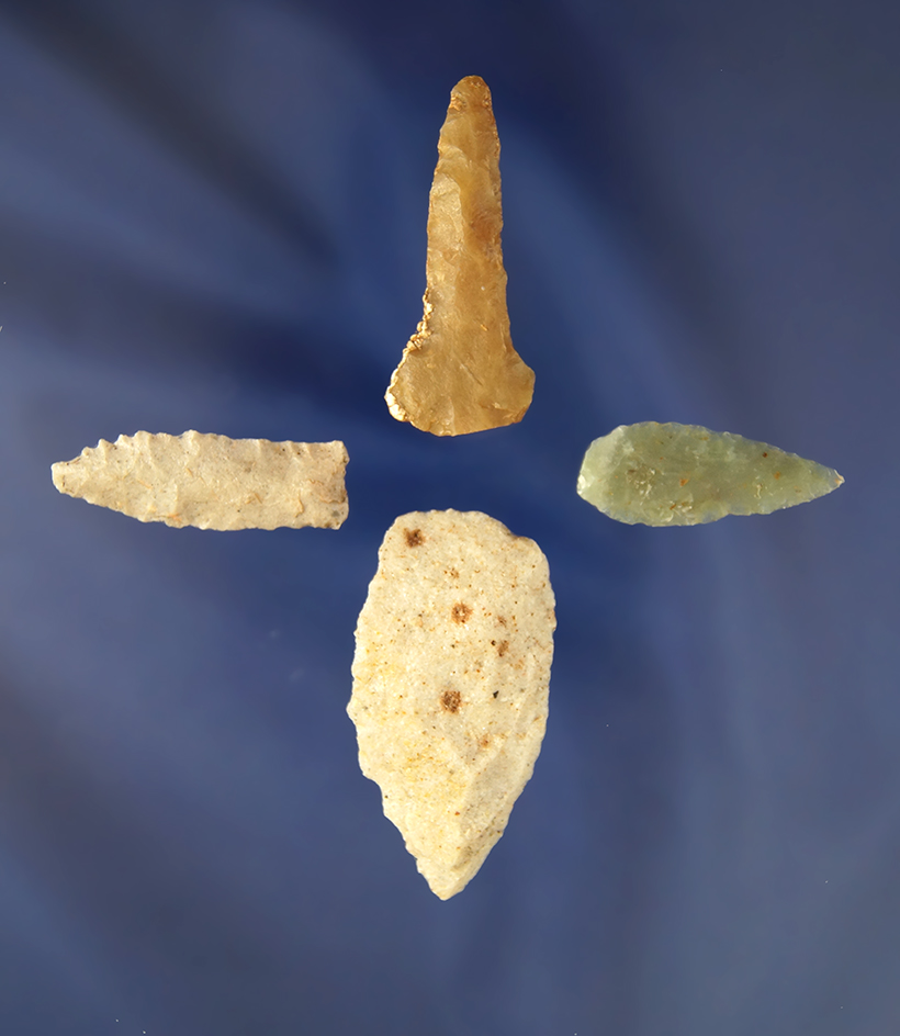 Set of four flaked artifacts, including a drill, largest is 1 3/4" found in Mesa County Colorado