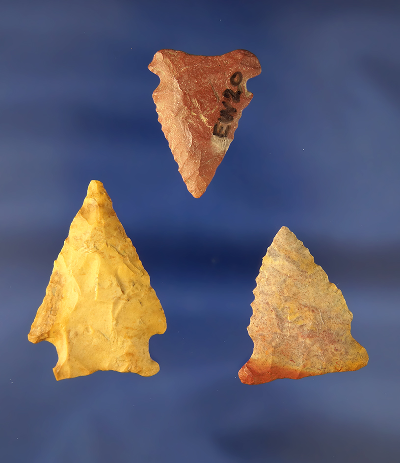 Set of 3 Louisiana   Arrowheads, largest is 1 9/16".