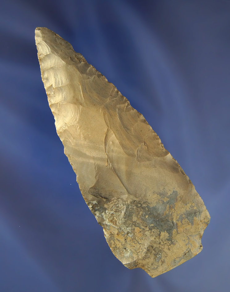 4 5/16" Hornstone Knife with an anciently snapped base found in Jennings Co., Indiana.