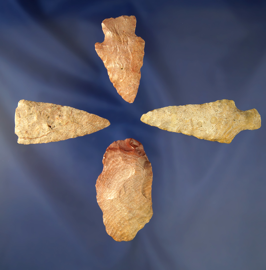 Set of four assorted Flaked Artifacts, largest is 2 5/8" found by Rick Stevens in Arkansas.
