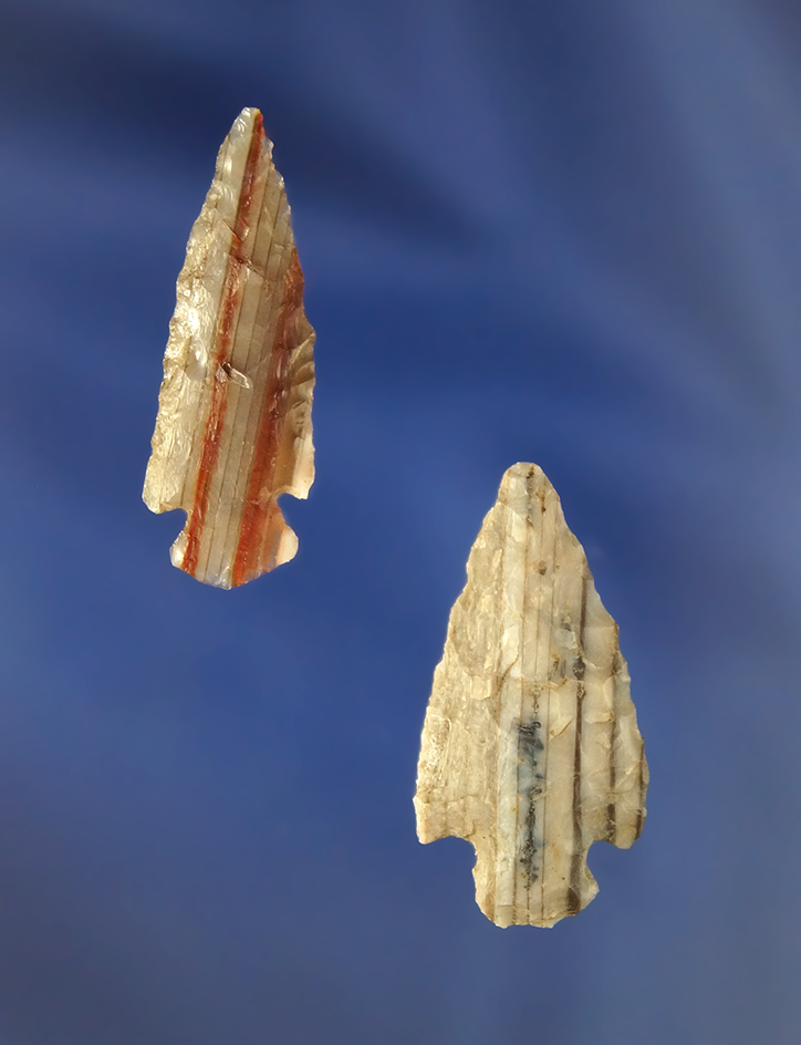 Pair of beautifully striped Columbia River   Arrowheads found near Priest Rapids