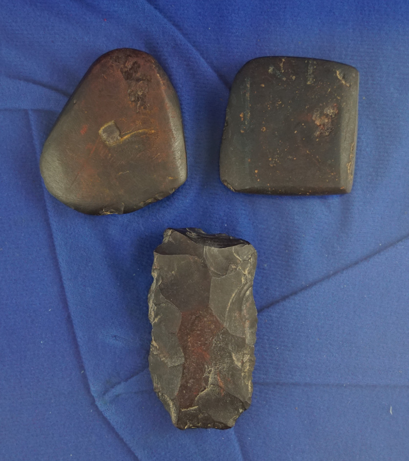 Set of three hematite artifacts that come with a Meadows COA. Largest is 2 1/2".