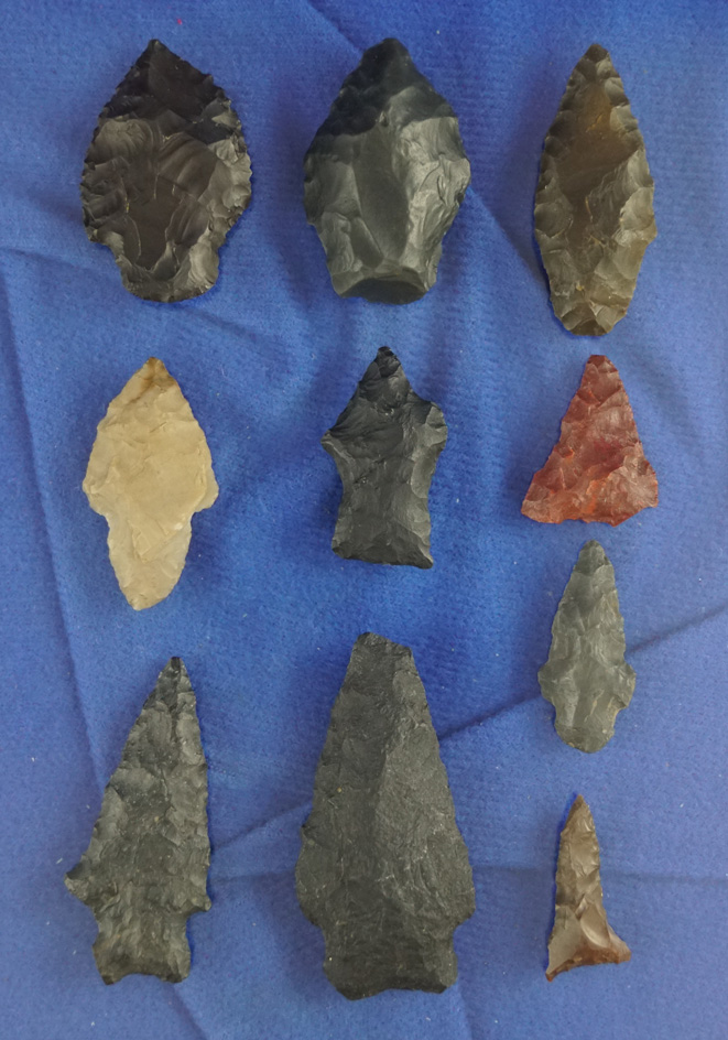 Alaska! Set of 10 assorted arrowheads found in Alaska, largest is 1 15/16".
